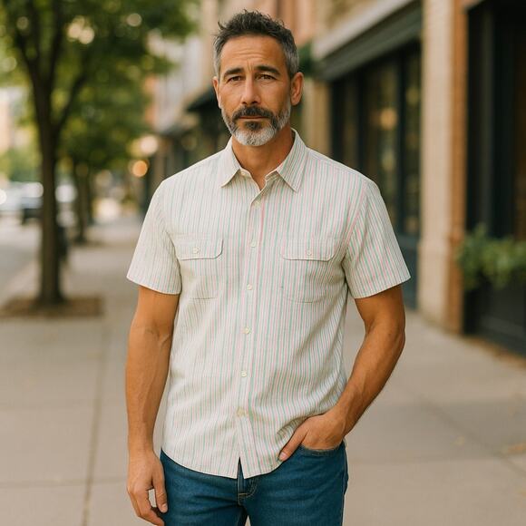 Daniel Cremieux Other - Daniel Cremieux Classics Shirt Mens Pastel Striped Seersucker Button Up Shirt L